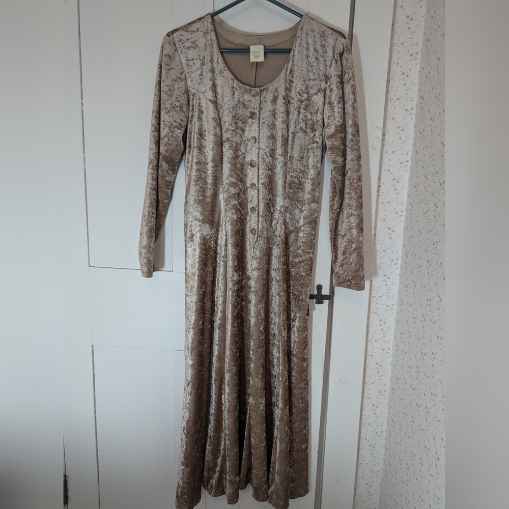 Vintage Long Sleeve Cream Velvet Dress size 4 velvet buttons USA fairy core